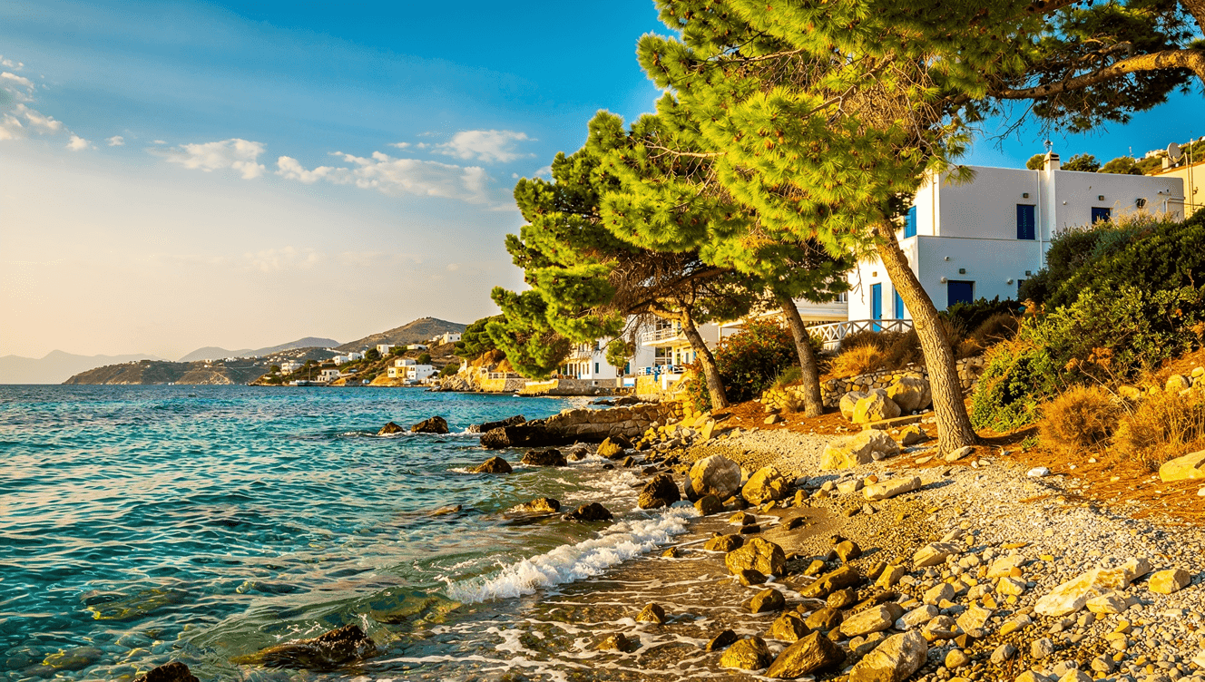 The pine-fringed coves of Agistri in the Saronic Gulf