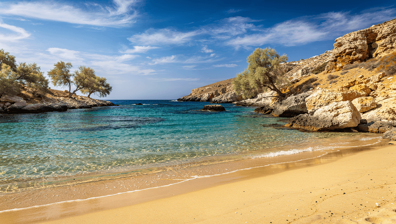 The wild, undeveloped beach of Agios Sostis on north Mykonos