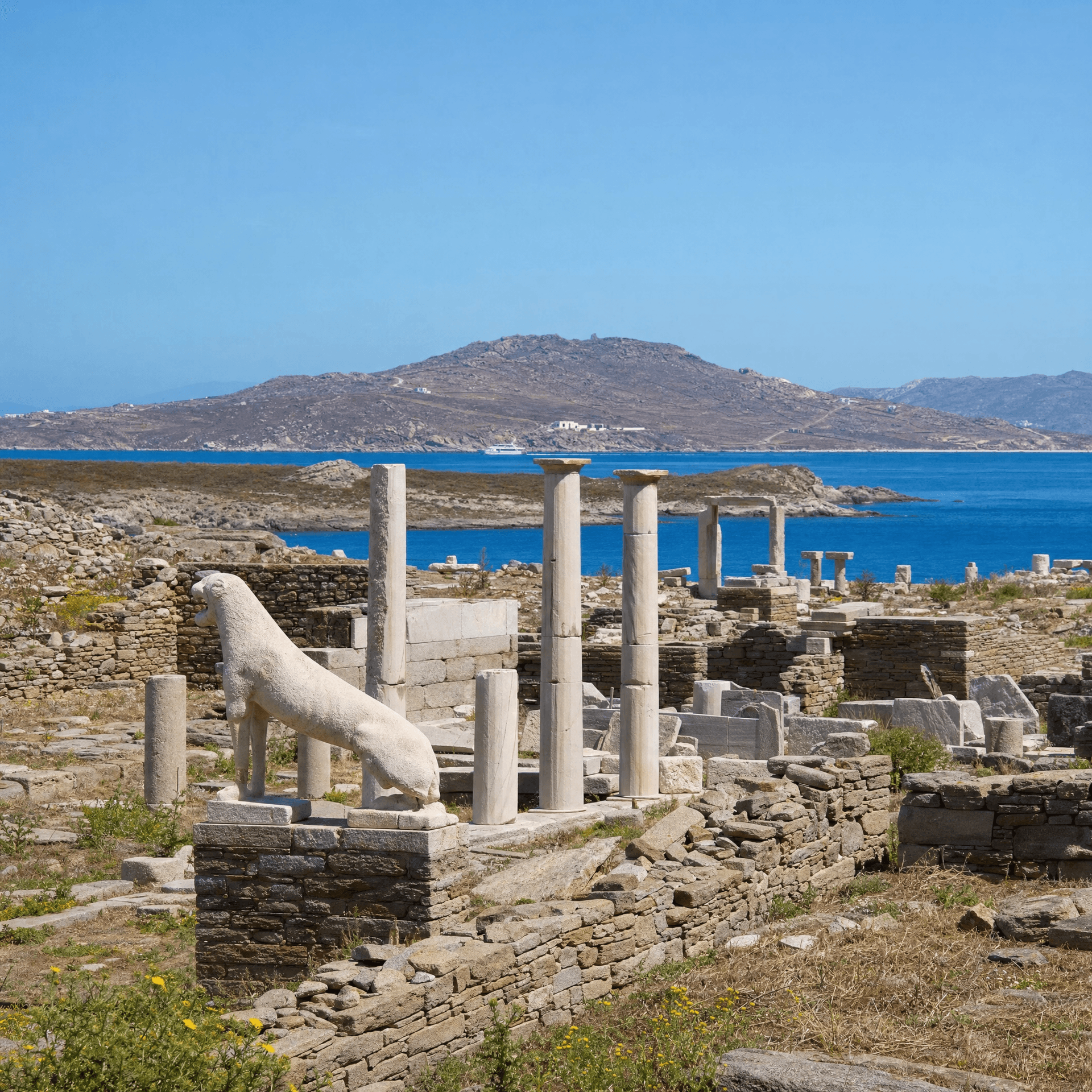 The ancient ruins of Delos, reached by boat from Mykonos