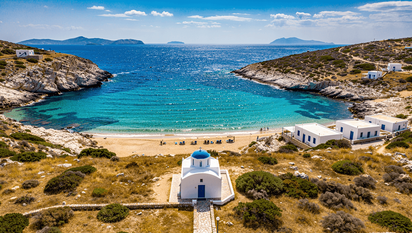Monastiri bay and its sheltered snorkelling water on north Paros
